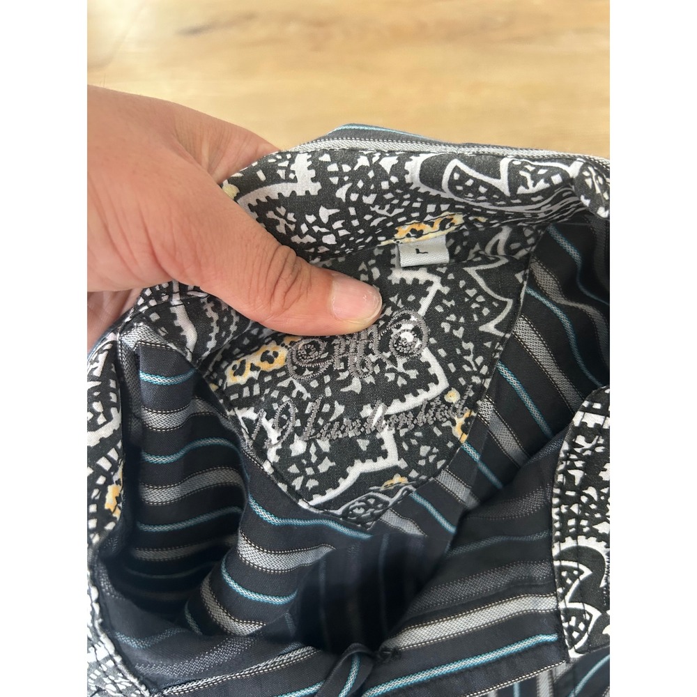 Vintage Y2K Office Siren Pinstripe Button Down Shirt Black White Large preppy - Picture 7 of 7